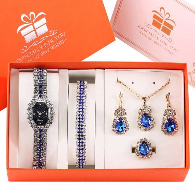 (Watch Gift Set 13) Women Watches Luxury Diamond Necklace Earrings Set Gift for Girlfriend