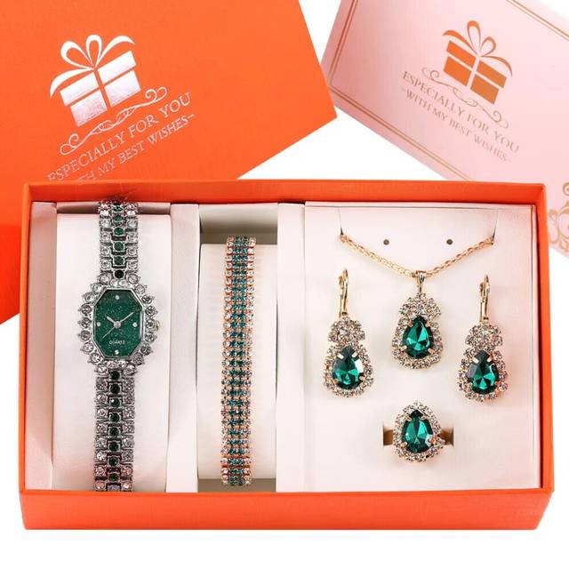 (Watch Gift Set 11) Women Watches Luxury Diamond Necklace Earrings Set Gift for Girlfriend