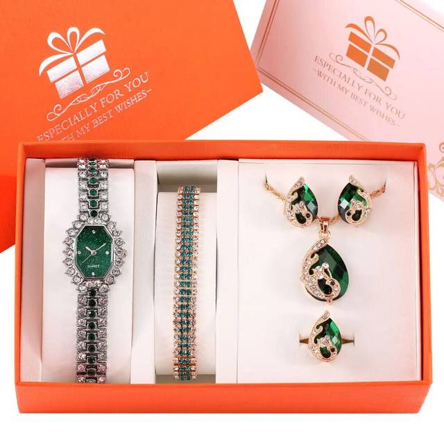 (Watch Gift Set 07) Women Watches Luxury Diamond Necklace Earrings Set Gift for Girlfriend