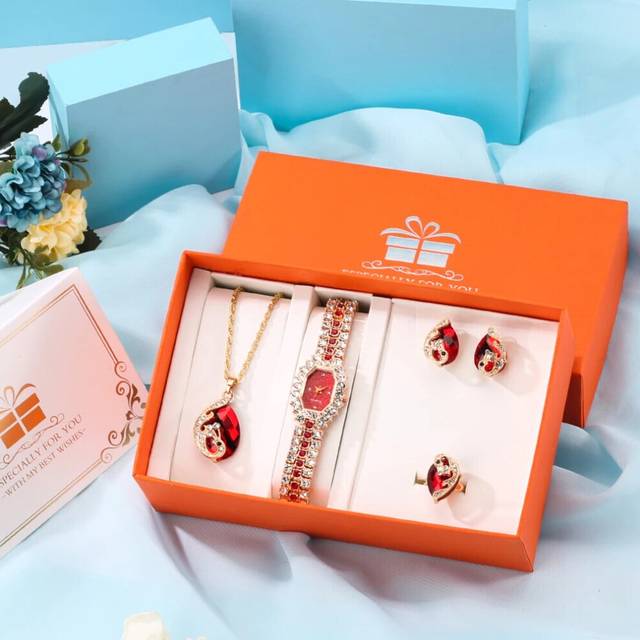 (Watch Gift Set 02) Women Watches Luxury Diamond Necklace Earrings Set Gift for Girlfriend
