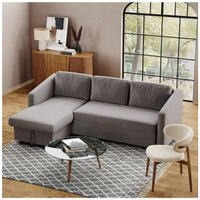 Living And Home Corner Sofa Bed 3 Seater Sofa With Storage In Dark Grey - One Size