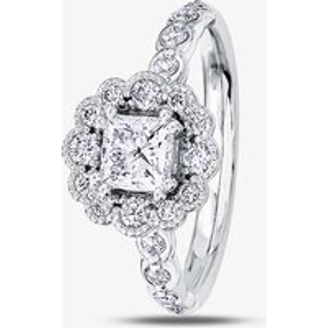 18ct White Gold 0.93ct Diamond Princess-cut Flower Cluster Ring 30022WG/93-18 L - Silver