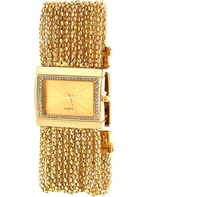 (Golden) 2015 Latest New Fashion Quartz Women's Silver Tone Band Rhinestone Bangle