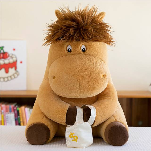(28cm/11.02in) Pony Toy Plush Stuffed Animal Money Pattern Bag Horse Doll Throw Pillow Gift