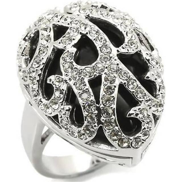Alamode LOA943-9 Women Rhodium Brass Ring with Semi-Precious in Jet - Size 9