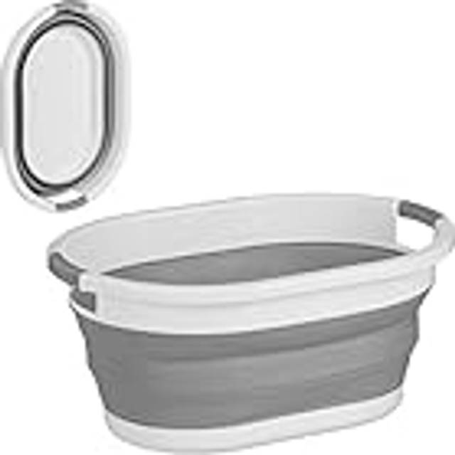 Relaxdays tvättkorg vikbar, 24 l, tvättkorg av plast, platsbesparande hopfällbar, med handtag, grå/vit
