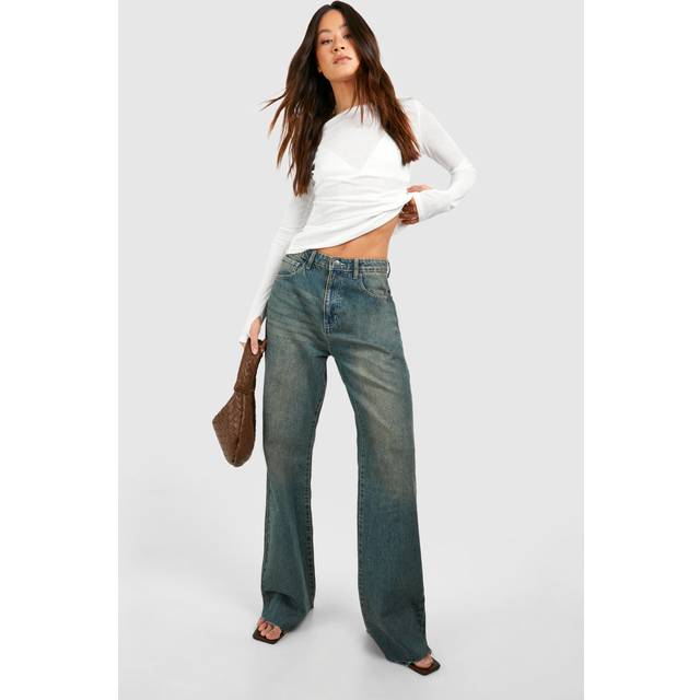 Womens Tall Vintage Wash Raw Fray Hem Straight Leg Jeans - 18