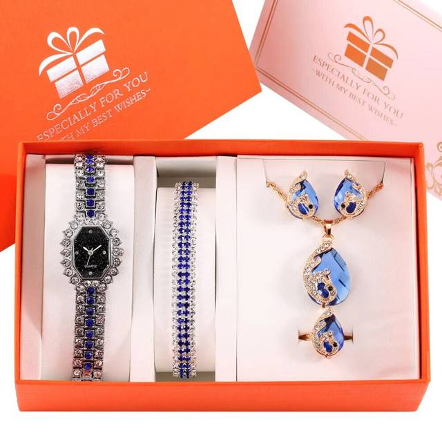 (Watch Gift Set 09) Women Watches Luxury Diamond Necklace Earrings Set Gift for Girlfriend