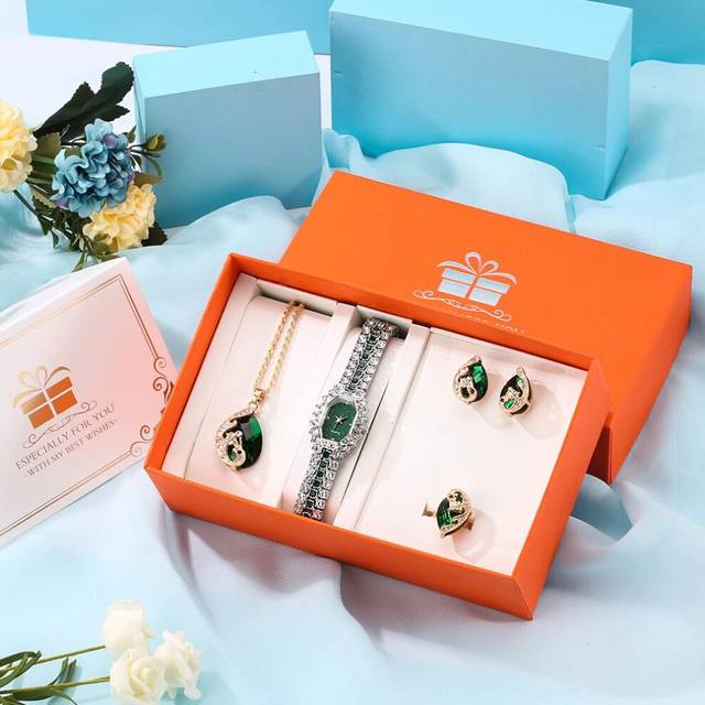 (Watch Gift Set 01) Women Watches Luxury Diamond Necklace Earrings Set Gift for Girlfriend