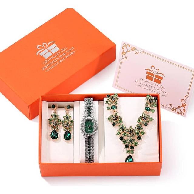 (Watch Gift Set 15) Women Watches Luxury Diamond Necklace Earrings Set Gift for Girlfriend