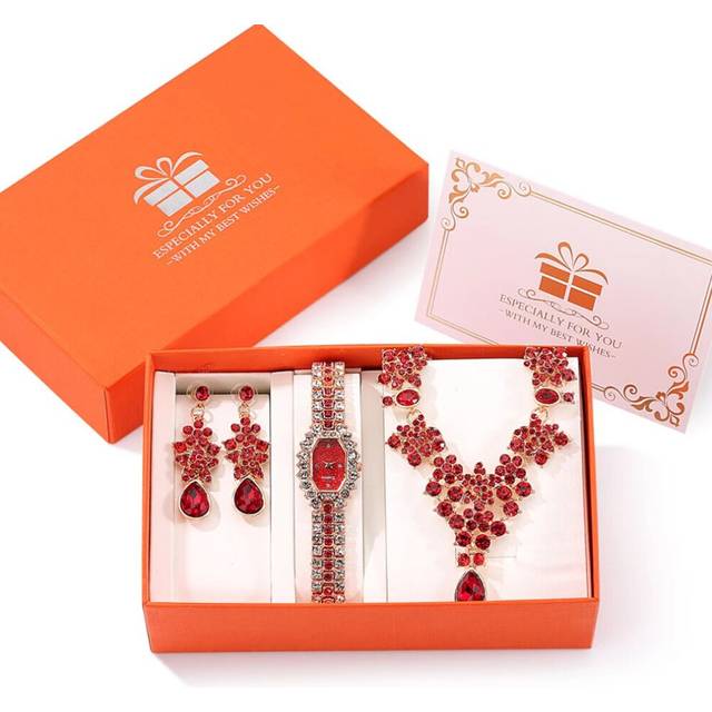 (Watch Gift Set 14) Women Watches Luxury Diamond Necklace Earrings Set Gift for Girlfriend