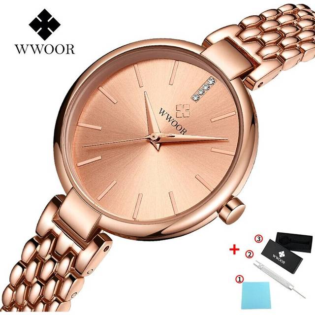 (Rose gold) WWOOR Watches For Womens Fashion Watch Top Brand Luxury Rose Gold Steel