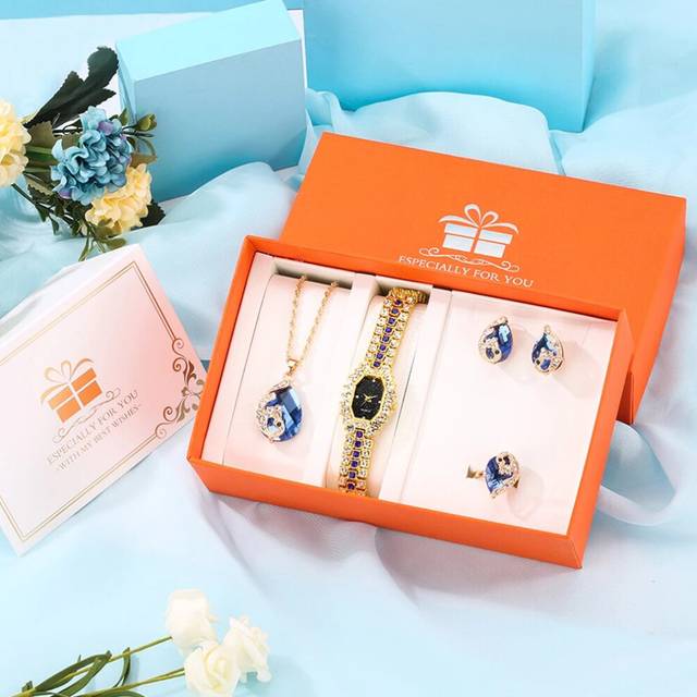 (Watch Gift Set 03) Women Watches Luxury Diamond Necklace Earrings Set Gift for Girlfriend