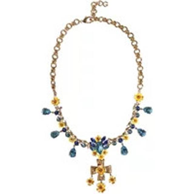 Dolce & Gabbana, Accessoarer, Dam, ONE Size, Kristallkors Hängande Halsband - yellow (ONE SIZE)