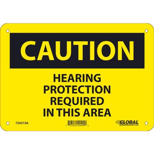 Global Industrial B2332387 Caution Hearing Protection Required in This Area Aluminum Sign - 7 x 10 in.