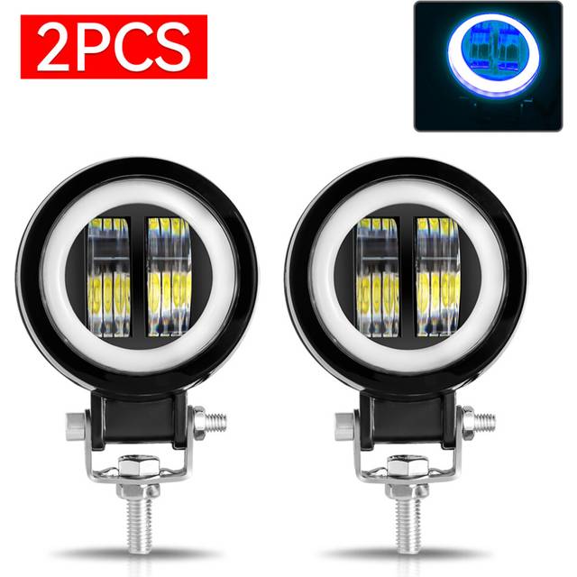 (2PCS Round  Blue) Car 3 Inch Round LED Work Light Spot Light Halo Angel Eye 12V 24V for