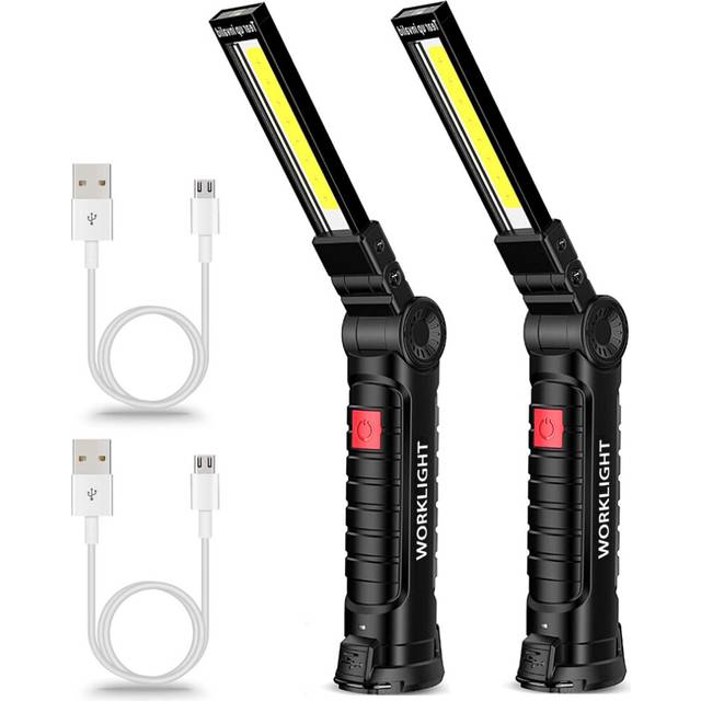 (Long 2 pack) Portable Flashlight COB LED Magnetic Lanterna USB Rechargeable Work Light