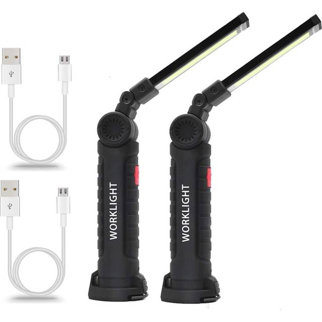 (Short 2 pack) Portable Flashlight COB LED Magnetic Lanterna USB Rechargeable Work Light
