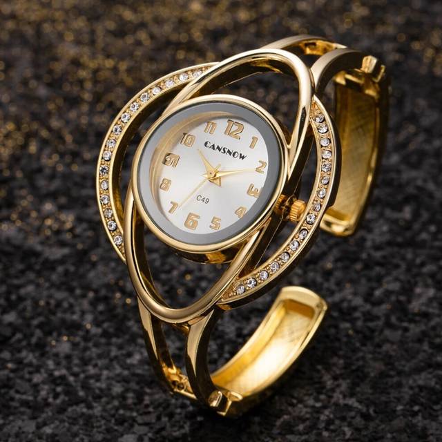 (Gold White) CANSNOW Relogio Feminino Fashion Gold Watch Women Bangle Watches Luxury