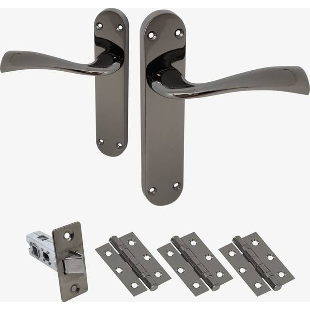 Intelligent Hardware Scimitar Lever on Backplate Fire Door Handle Set - Black Nickel (IH-LEASCI.BNP.FIREDOOR)