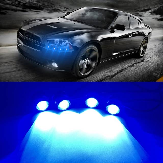 (Blue, 1Pcs) drl 4 in 1 LED Eagle Eye Emergency Warning Strobe car light Wireless Remote