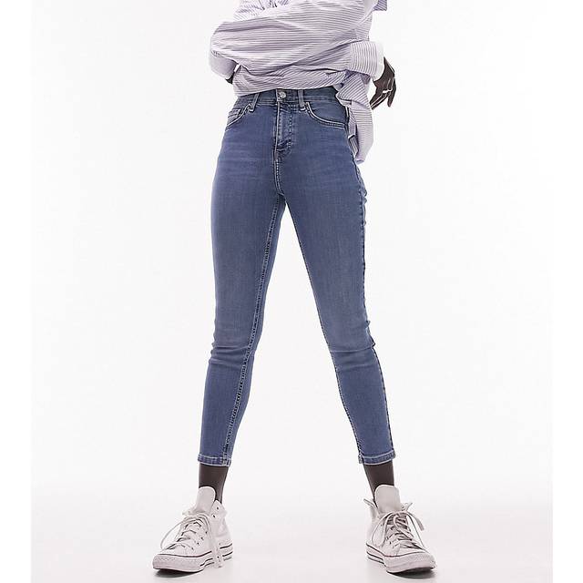 Topshop Petite – Jamie – Mellanblå, skinny jeans med hög midja