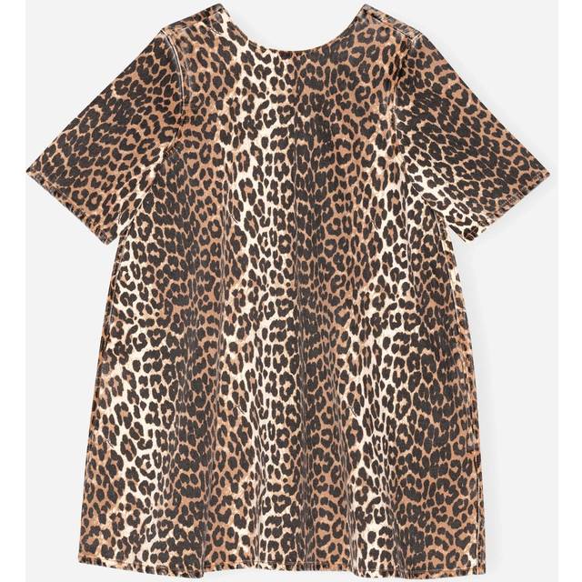 Ganni Leopard-Print Denim Open-Back Mini Dress - EU 38/UK 10 - Multi