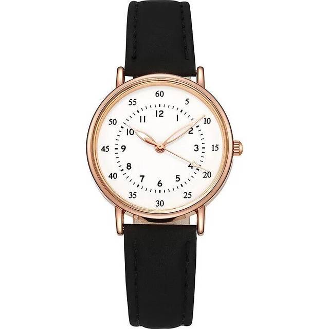 (Black) Women's Simple Vintage Watches for Women Dial Wristwatch Leather Strap