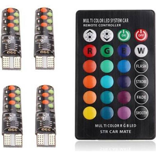 (1 Remote 4pcs T10) T10 W5W RGB LED Canbus 194 168 W5W 5050SMD Dome Reading car light Auto