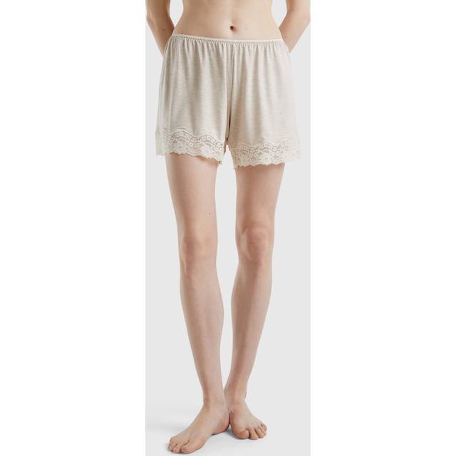 Benetton, Flowy Shorts With Lace, size M, Beige, Women