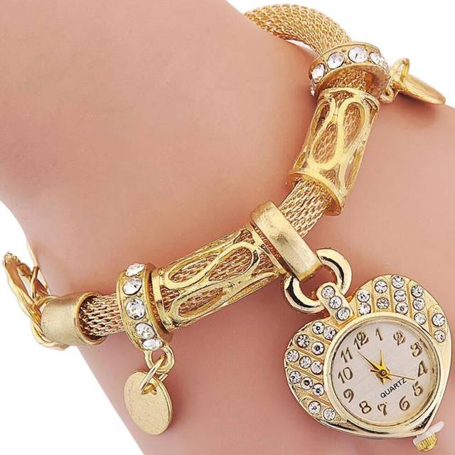 (Golden) Quartz Wrist Watch Fashion Popular Brand Luxury Women's Love Heart Watch