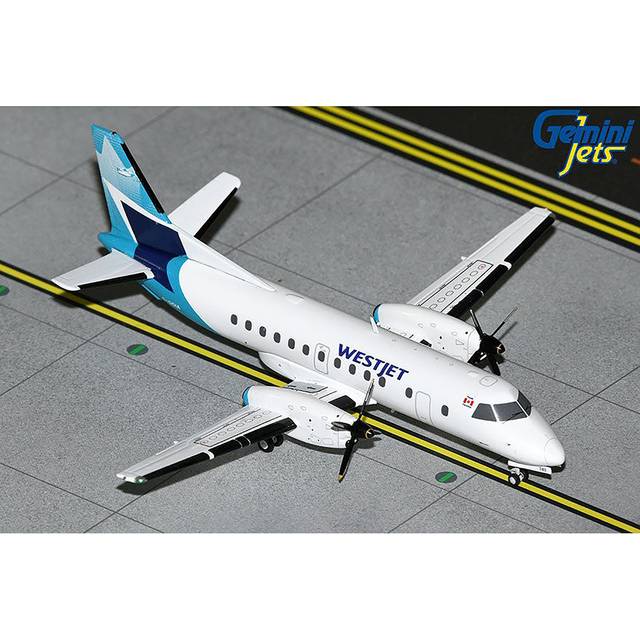 GeminiJets G2WJA1245 Saab 340B Commercial Aircraft WestJet C-GOIA White with Blue Stripes & Tail Gemini 200 Series 1 by 200 Diecast Model Airplane