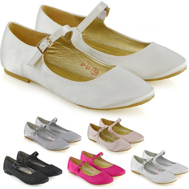 Womens flat wedding pumps ladies mary jane bridesmaid satin shoes size 3-8