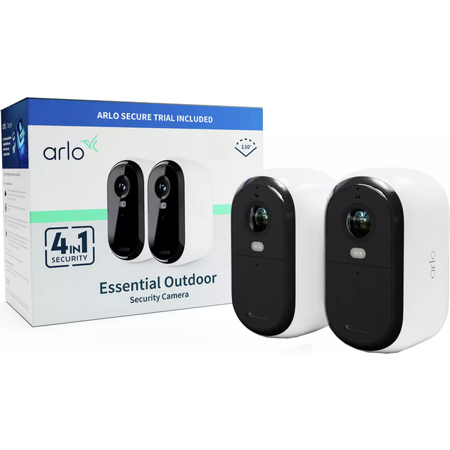 Arlo Essential 2 Outdoor Wireless Smart Security System with Two Full HD Cameras, White