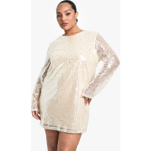 Womens Plus Sequin Shift Dress - White - 22, White
