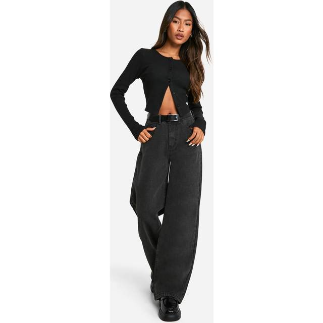 Womens Boohoo Basics High Rise Wide Leg Jeans in Black - 6/32L