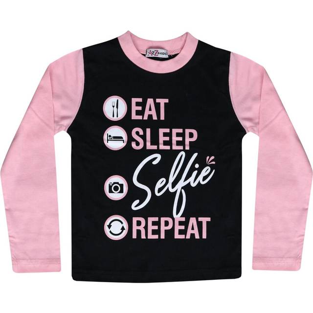 Kids girls pyjamas eat sleep selfie repeat baby pink lounge wear pjs 2-13 years