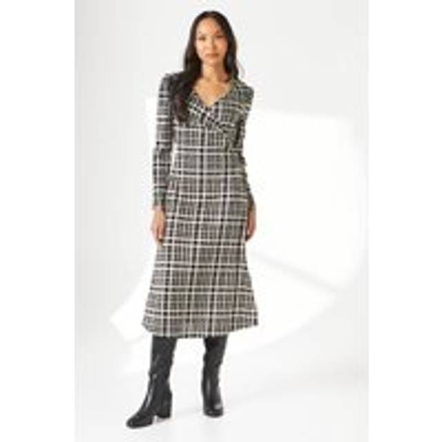 Principles womens wrap dress mono mono check jacquard long sleeve midi jersey