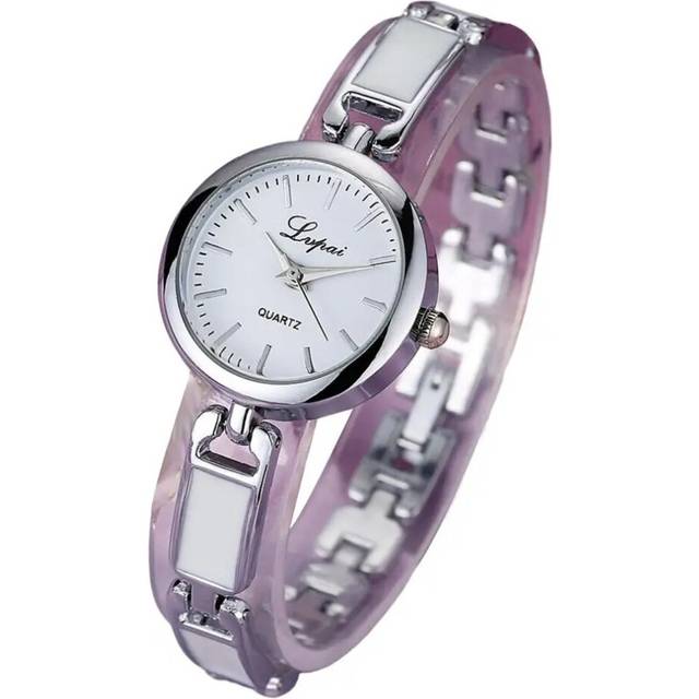 (Silver White) Simple Screw-in Crown 3 Hand Ladies Girls Metal Wristwatch Daily Wear