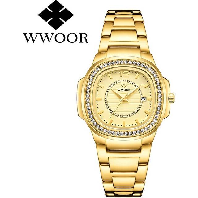 (gold) Japanese Quartz Movement WWOOR Brand Pink Ladies   Watches Famous Luxury
