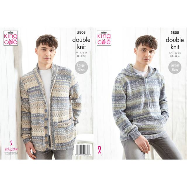 King Cole 5808 DK Knitting Pattern Mens Hoodie & Cardigan