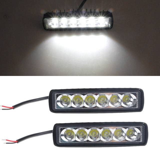 2pcs Car LED Light Bar 12V 18W Super Bright Work Lamp Flood Spot White