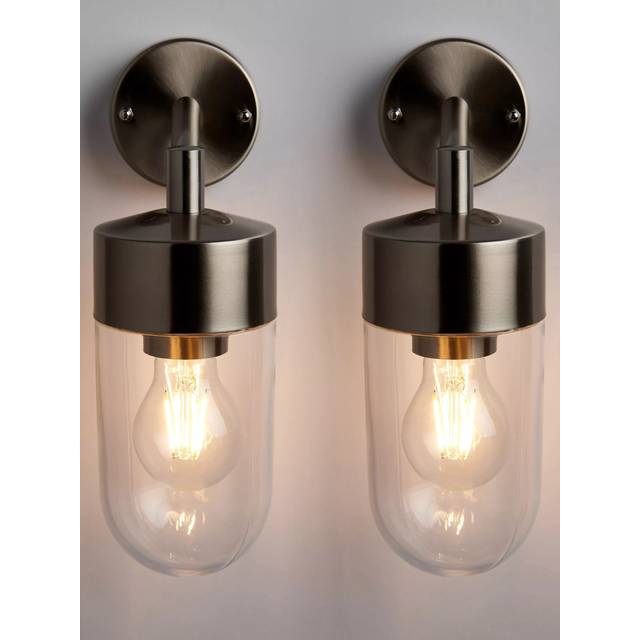 John Lewis Ahead Outdoor Wall Lights, Set of 2, Brushed Steel