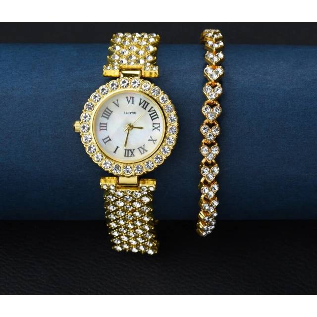 (4) Luxury Women Rose Gold Watch Fashion Ladies Quartz Diamond Wristwatch