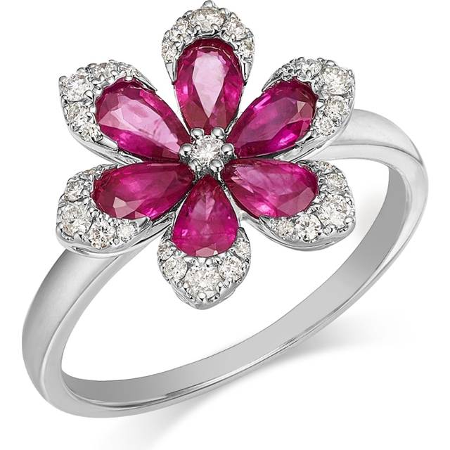 Bloomingdale's Fine Collection Ruby & Diamond Flower Ring 14K White Gold