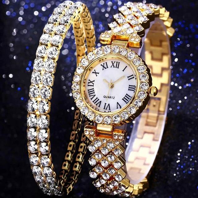 (Gold C) Luxury Women Rose Gold Watch Fashion Ladies Quartz Diamond Wristwatch