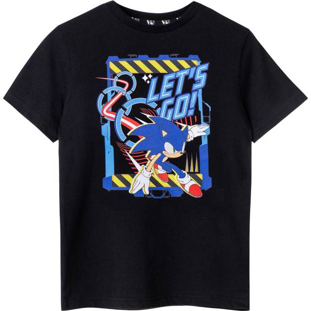 (13-14 Years, Black) Sonic The Hedgehog Boys Let's Go! Short-Sleeved T-Shirt