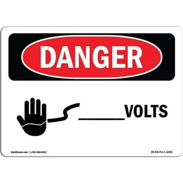 SignMission OS-DS-A-1218-L-1001 12 x 18 in. OSHA Danger Sign - Custom - Volts