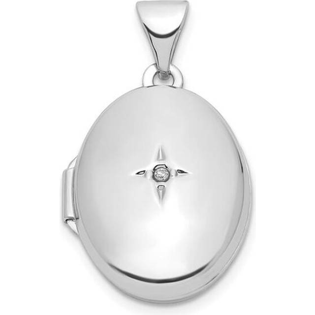 Sterling Silver Rhodium-Plated Diamond 17 mm Oval Locket Pendant