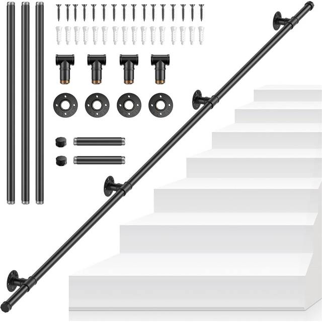 3M Metal Stair Handrail Indoor And Outdoor Wall Mounted Non-Slip Steel Pipe Handrail Towel Rack - Satin Black